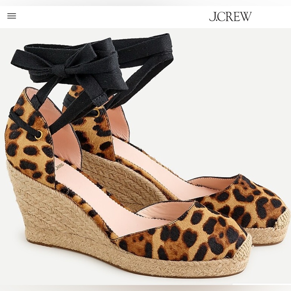 J. Crew lace-up high-heel espadrilles Leopard Calf Hair 8 1/2
